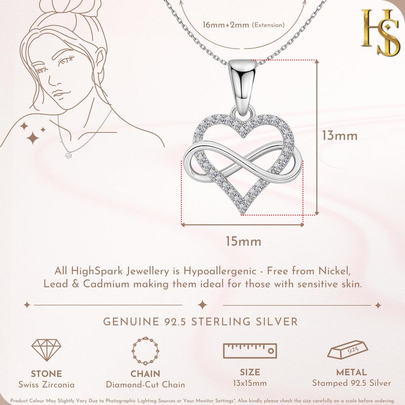 HighSpark 925 Silver Infinity Heart Pendant Necklace | 92.5 Sterling Silver & Stunning Shine | Infinity Heart Everlasting Endless Love | Lovely Gift For Women & Girls - Image 2