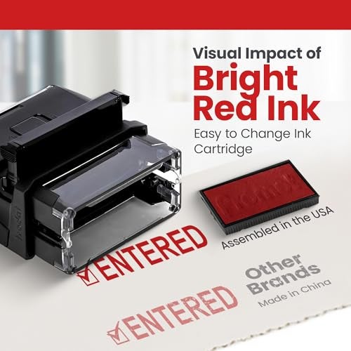 Promot Entered Self Inking Rubber Stamp - Refillable Stampers for Office - Business, Accounting, Bookkeeping, Coding, Legal, Notary, Work, Ordering, Inventory Stamps - Red Ink - Image 4