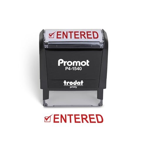 Promot Entered Self Inking Rubber Stamp - Refillable Stampers for Office - Business, Accounting, Bookkeeping, Coding, Legal, Notary, Work, Ordering, Inventory Stamps - Red Ink - Image 1