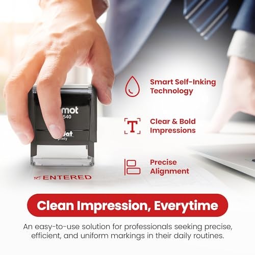 Promot Entered Self Inking Rubber Stamp - Refillable Stampers for Office - Business, Accounting, Bookkeeping, Coding, Legal, Notary, Work, Ordering, Inventory Stamps - Red Ink - Image 3