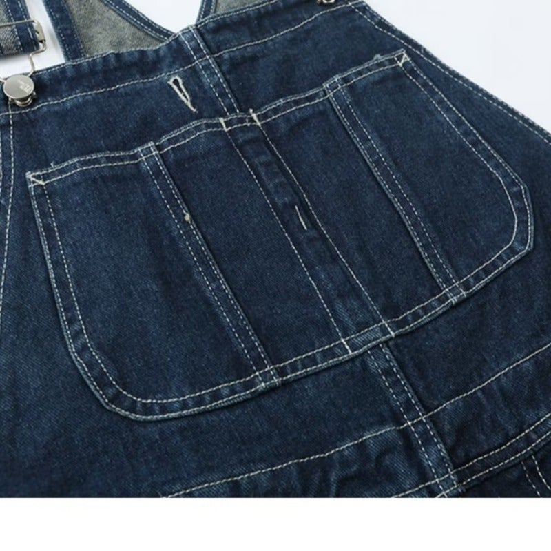 American Retro Denim Overalls For Men And Women, Straight Loose Design Trendy High Street Workwear Jumpsuit Pants - Image 5