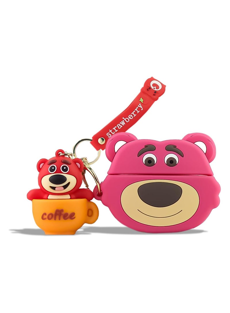 ستوربيري جراب متوافق مع ايربودز برو الجيل الثاني / الأول – غطاء سيليكون ناعم مضاد للصدمات لسماعات ايربودز برو 2 / 1 من أبل، جراب كرتوني ثلاثي الأبعاد لطيف وإبداعي مع خطاف مفاتيح للأطفال والبنات والنساء