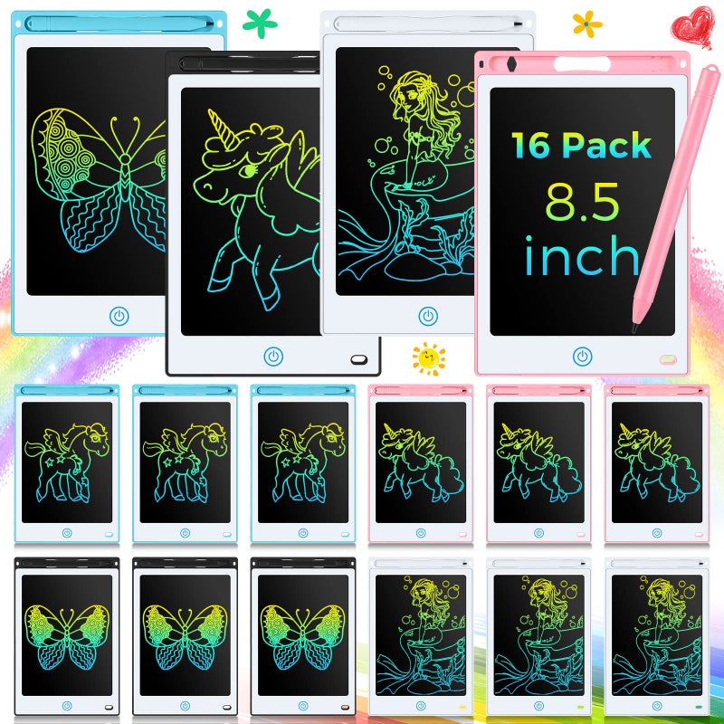 Epakh 16 PCS LCD Writing Tablet for Kids 85 Inch Reusable Writing Board Drawing Doodle Pad Gift for Girl Boy Toddlers Back to School Birthday Party FavorsBlack White Light Blue Light Red - Image 2