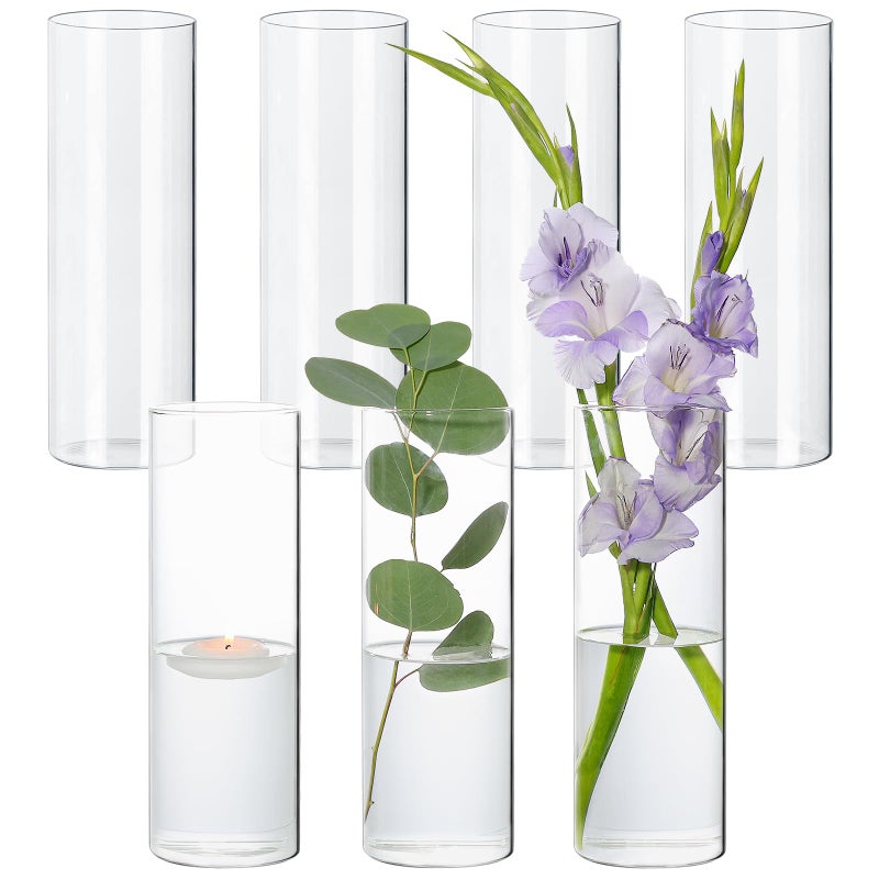 SUPMIND 7Pcs Glass Cylinder Vase for Centerpieces 10 Inch Tall Clear Glass Flower Vase Bulk Glass Hurricane Candle Holder Floral Vases for Table Floating Candle Vases for Wedding Home Dcor