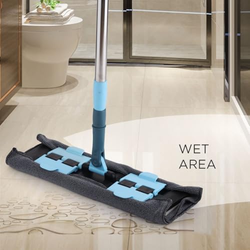 Homeor Multi-Purpose Microfiber Flat Mop with 1 Extra Refill for Dry & Wet Cleaning, 360 Degree Rotating Head and Telescopic Handle, Suitable for Floor, Glass, Ceiling and Walls, 14 Inch, Blue - Image 3