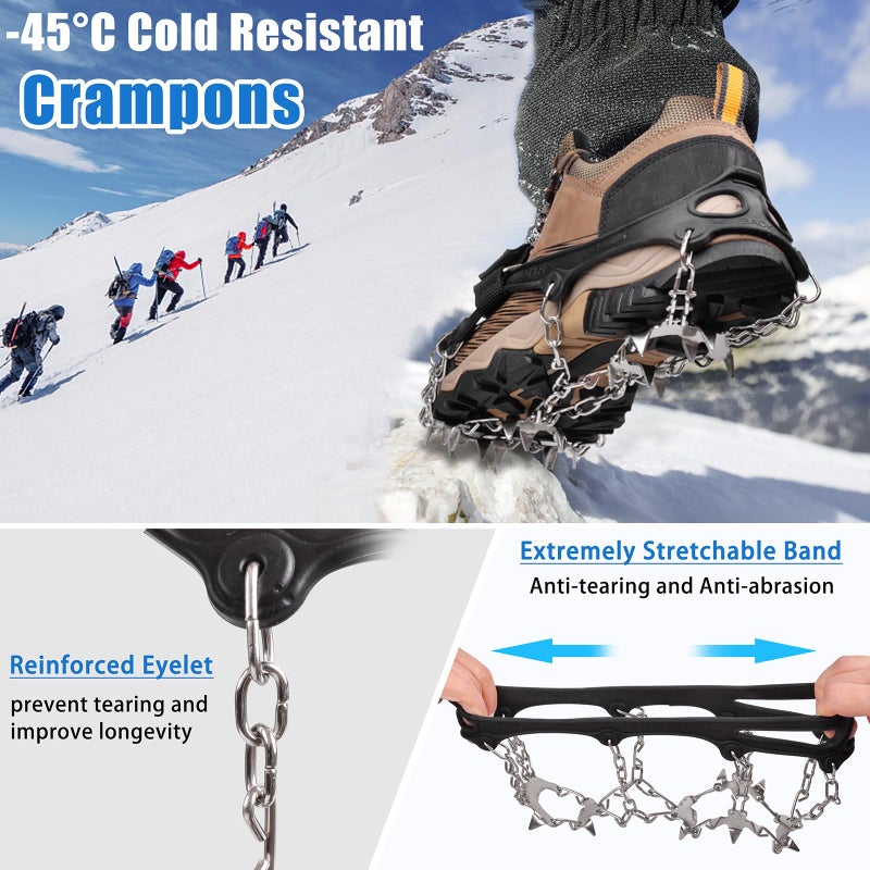JSHANMEI Crampons 19 Spikes Shoes Anti Slip Ice Cleats for Shoes and Boots, Traction Snow Cleats Crampons for Hiking Boots Women Men Safe Protect for Winter Walking Hiking Ice Fishing, Size L - Image 4