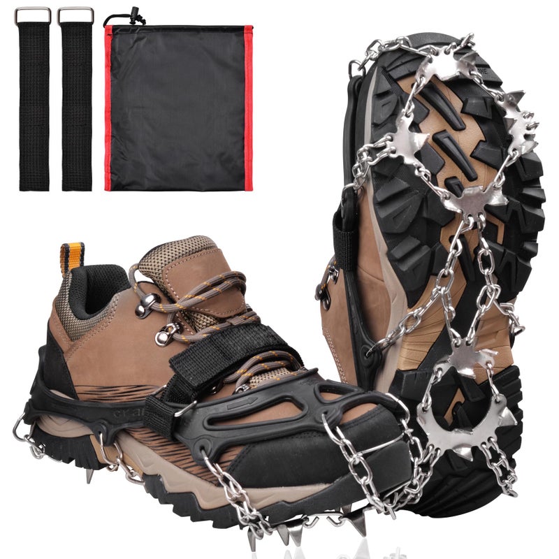 JSHANMEI Crampons 19 Spikes Shoes Anti Slip Ice Cleats for Shoes and Boots, Traction Snow Cleats Crampons for Hiking Boots Women Men Safe Protect for Winter Walking Hiking Ice Fishing, Size L - Image 1
