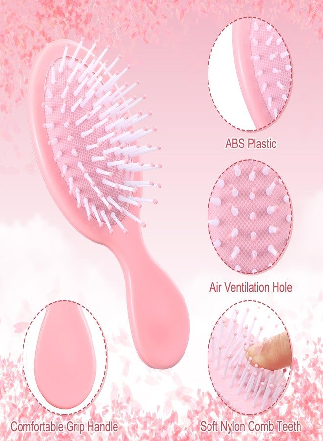 مينبلان فرشاة شعر صغيرة من مينبلان، 6 قطع، مع فيونكة، فرشاة فك تشابك الشعر للسفر، لون وردي، فرشاة شعر صغيرة للشعر الجاف والمبلل، هدية للنساء، مناسبة لحشو جوارب عيد الميلاد، هدايا الحفلات (وردي) - Image 3