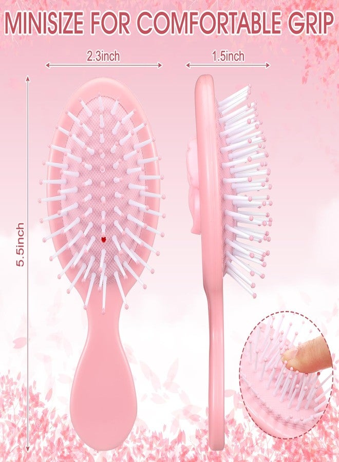 مينبلان فرشاة شعر صغيرة من مينبلان، 6 قطع، مع فيونكة، فرشاة فك تشابك الشعر للسفر، لون وردي، فرشاة شعر صغيرة للشعر الجاف والمبلل، هدية للنساء، مناسبة لحشو جوارب عيد الميلاد، هدايا الحفلات (وردي) - Image 2