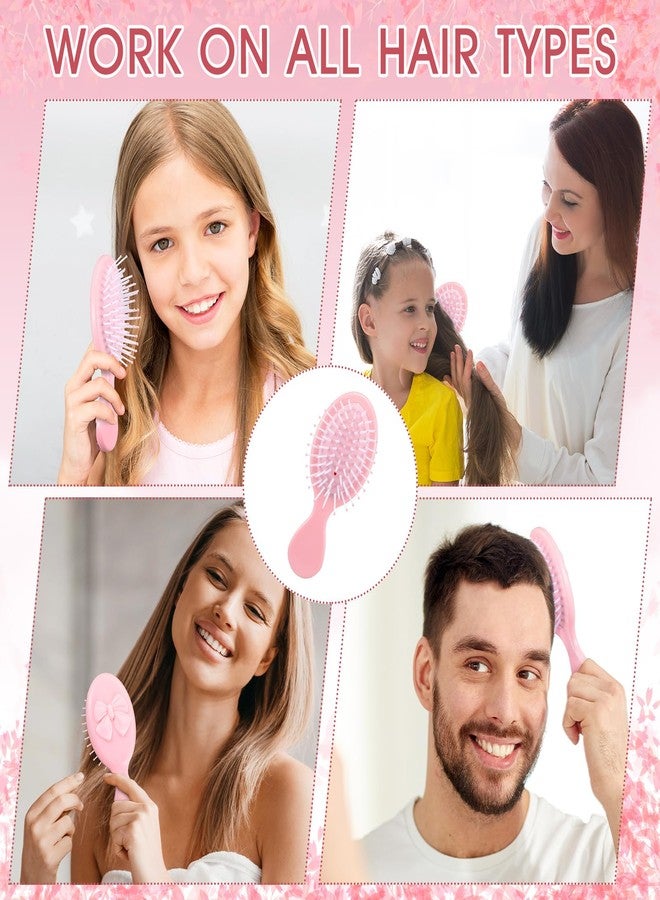 مينبلان فرشاة شعر صغيرة من مينبلان، 6 قطع، مع فيونكة، فرشاة فك تشابك الشعر للسفر، لون وردي، فرشاة شعر صغيرة للشعر الجاف والمبلل، هدية للنساء، مناسبة لحشو جوارب عيد الميلاد، هدايا الحفلات (وردي) - Image 5