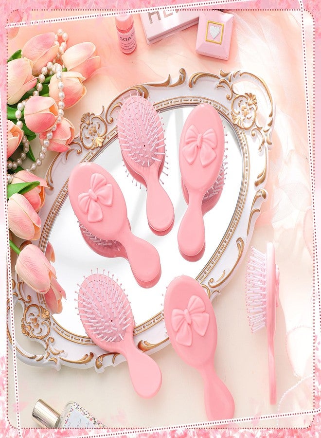 مينبلان فرشاة شعر صغيرة من مينبلان، 6 قطع، مع فيونكة، فرشاة فك تشابك الشعر للسفر، لون وردي، فرشاة شعر صغيرة للشعر الجاف والمبلل، هدية للنساء، مناسبة لحشو جوارب عيد الميلاد، هدايا الحفلات (وردي) - Image 4