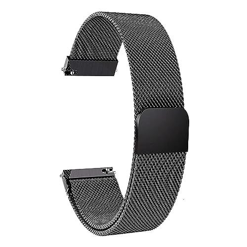 VEROX Stainless Steel 19mm Strap for Smart Watch Strap with Magnetic Buckle Compatible with Boat Storm, Noise Colorfit Pro, and All The 19mm Smart Watch - Black - Image 1