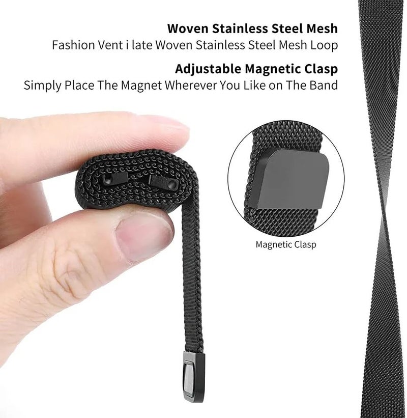 VEROX Stainless Steel 19mm Strap for Smart Watch Strap with Magnetic Buckle Compatible with Boat Storm, Noise Colorfit Pro, and All The 19mm Smart Watch - Black - Image 2