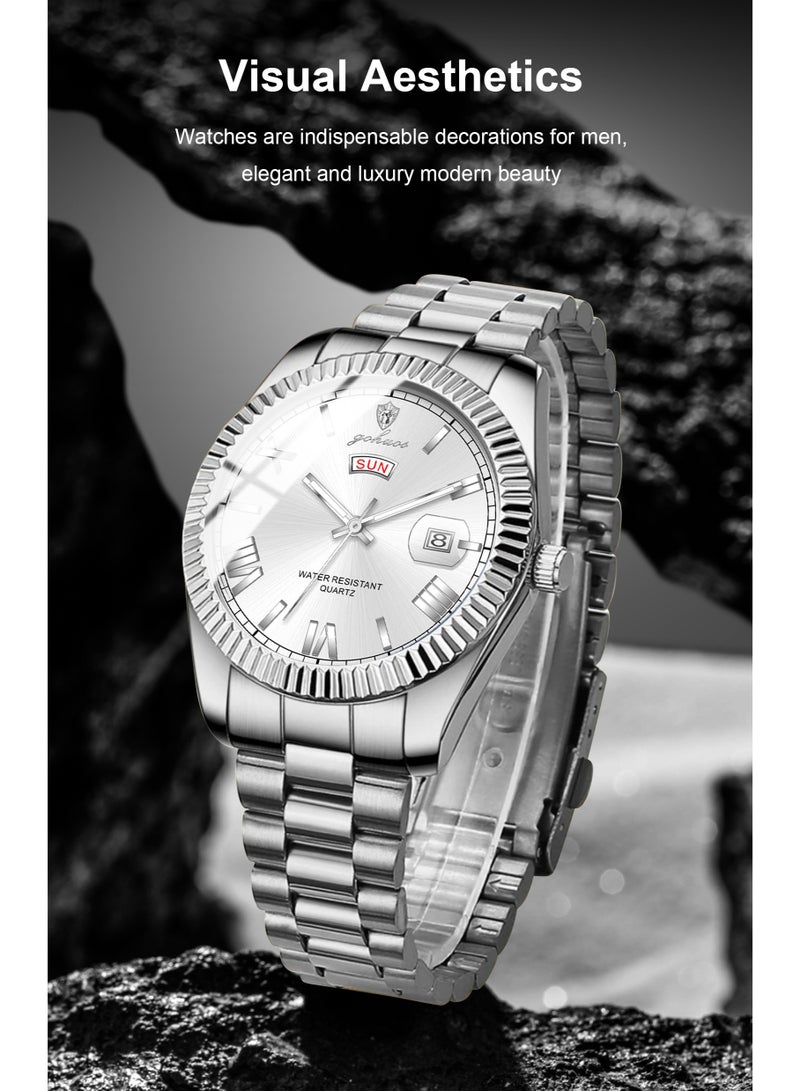 جوهوس ساعة رياضية فاخرة للرجال  - ساعة كوارتز تناظرية مقاومة للماء من الفولاذ المقاوم للصدأ مقاس 40 مم من أفضل العلامات التجارية - Image 4