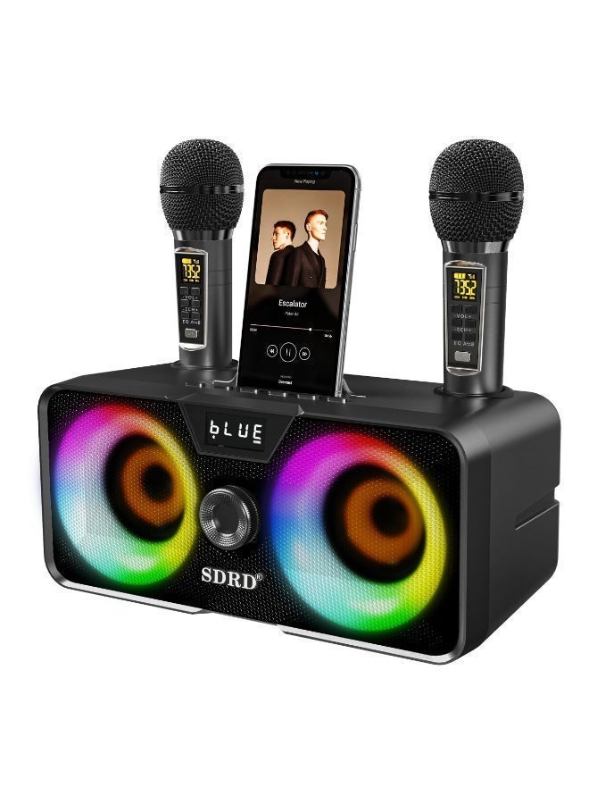 SDRD Portable Karaoke Machine with 2 UHF Wireless Microphones, Bluetooth 5.0 Speaker with LED Party Lights, Ideal for Home, Outdoor Parties, Birthdays and Gifting - Image 1