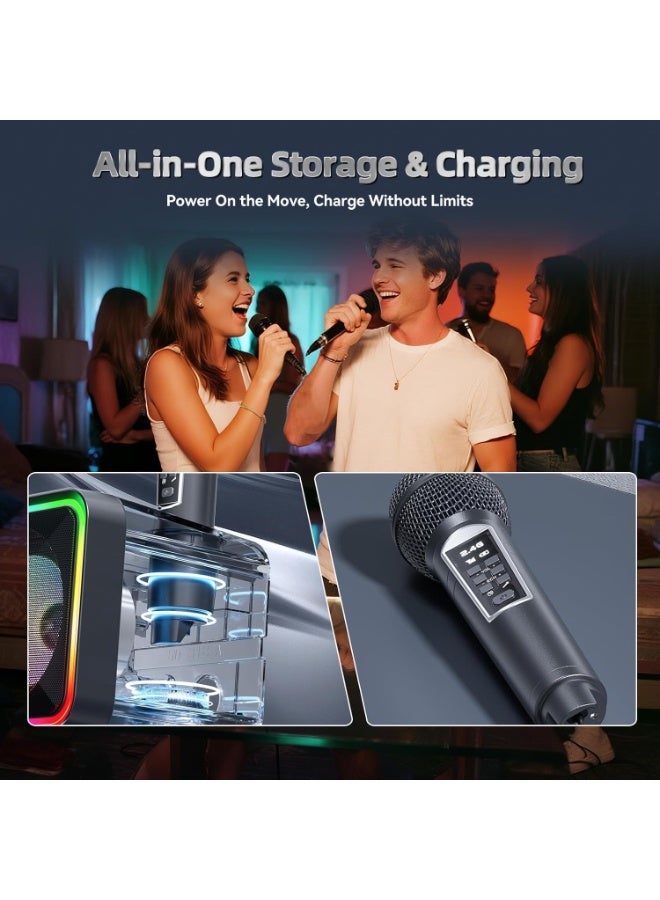 SDRD Portable Karaoke Machine with 2 UHF Wireless Microphones, Bluetooth 5.0 Speaker with LED Party Lights, Ideal for Home, Outdoor Parties, Birthdays and Gifting - Image 5