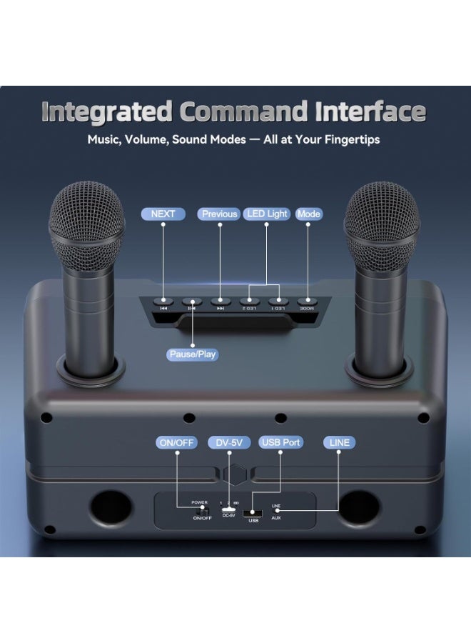 SDRD Portable Karaoke Machine with 2 UHF Wireless Microphones, Bluetooth 5.0 Speaker with LED Party Lights, Ideal for Home, Outdoor Parties, Birthdays and Gifting - Image 4