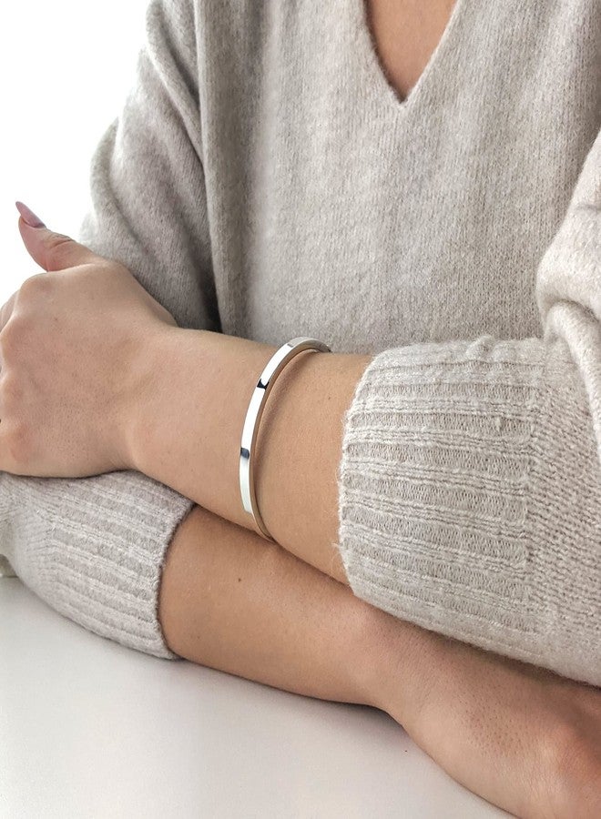 Silverly 925 Sterling Silver HInged Bangle 5mm - Classic Round Tube Solid Silver Bangle - Stacking Sterling Silver Bracelet for Women - Gifts for Daughter - Image 2