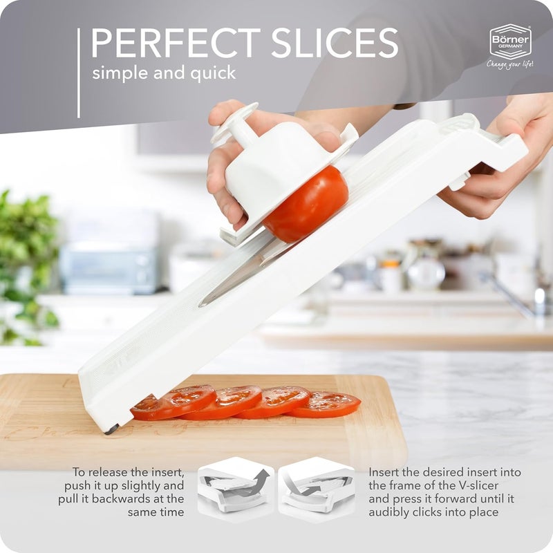 Börner Vegetable Slicer V3 (Basic Set) • V Slicer for Slices in 3 Cutting Thicknesses • Adjustable Kitchen Slicer for Vegetables & Fruit • Slicer with Rubber Feet & Stainless Steel V-Blade • Colour - Image 5
