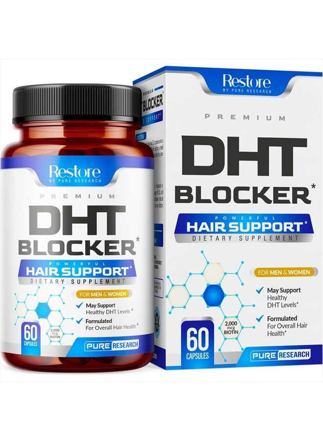 PURE RESEARCH DHT Blocker Hair Growth Support Supplement - Supports Healthy Hair Growth, Healthy Thick Strong Hair - Saw Palmetto + Hair Vitamins for Women & Men - May Support Healthy DHT Levels - Low Loss Capsules - Image 1