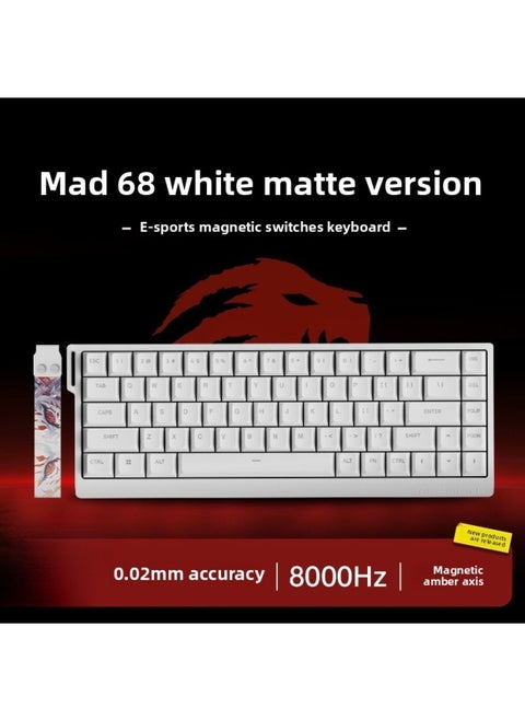 MAD60/68 HE Mad68pro Electric Magnetic Axis Keyboard 61/68 Key Mad60 Game Dedicated Wired Keyboard-Color:Mad68 He White Standard Version Magnetic Amber Axis (matte Version) [ready Stock]