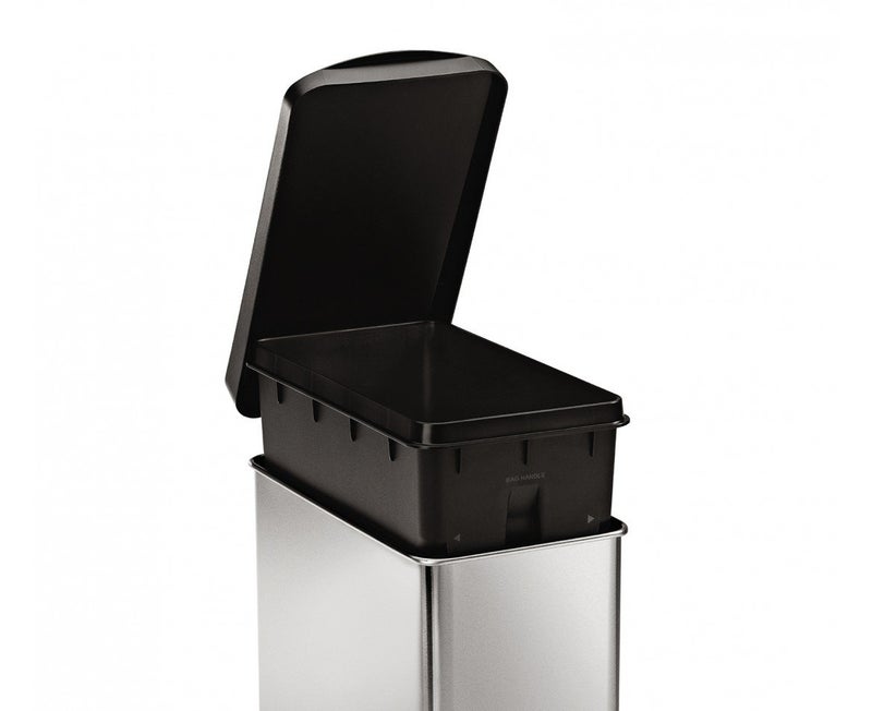 simplehuman 10 Liter / 2.6 Gallon Bathroom Slim Profile Trash Can, Brushed Stainless Steel with Plastic Lid - Image 2