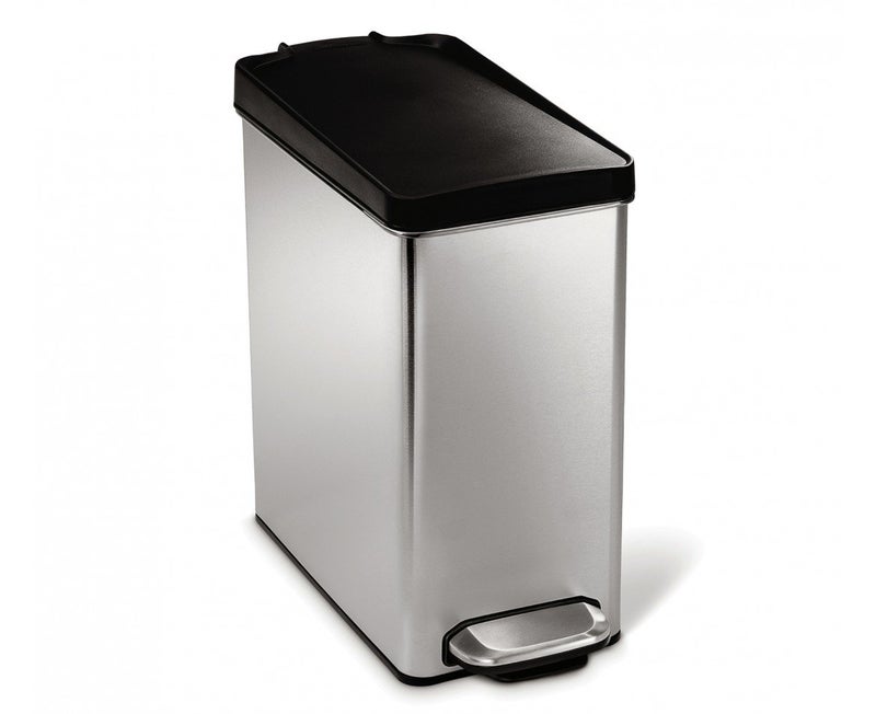 simplehuman 10 Liter / 2.6 Gallon Bathroom Slim Profile Trash Can, Brushed Stainless Steel with Plastic Lid - Image 1