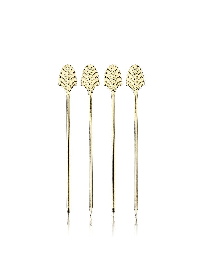 Viski Gold Art Deco Cocktail Picks, Stainless Steel Cocktail Picks for Drinks, Garnish Picks, Cocktail Skewers, Barware Accessories, 5in, Set of 4 - Image 1