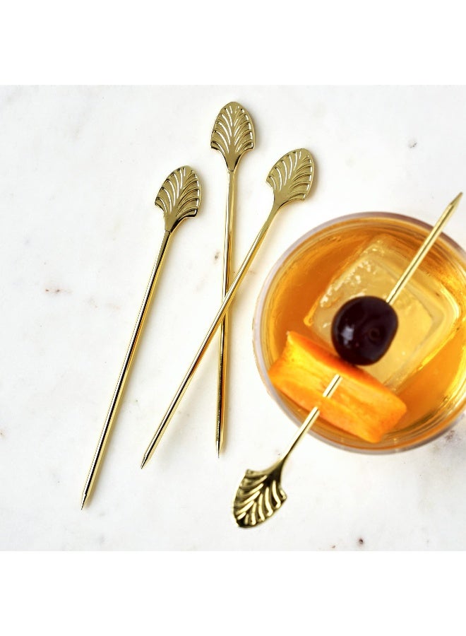 Viski Gold Art Deco Cocktail Picks, Stainless Steel Cocktail Picks for Drinks, Garnish Picks, Cocktail Skewers, Barware Accessories, 5in, Set of 4 - Image 5