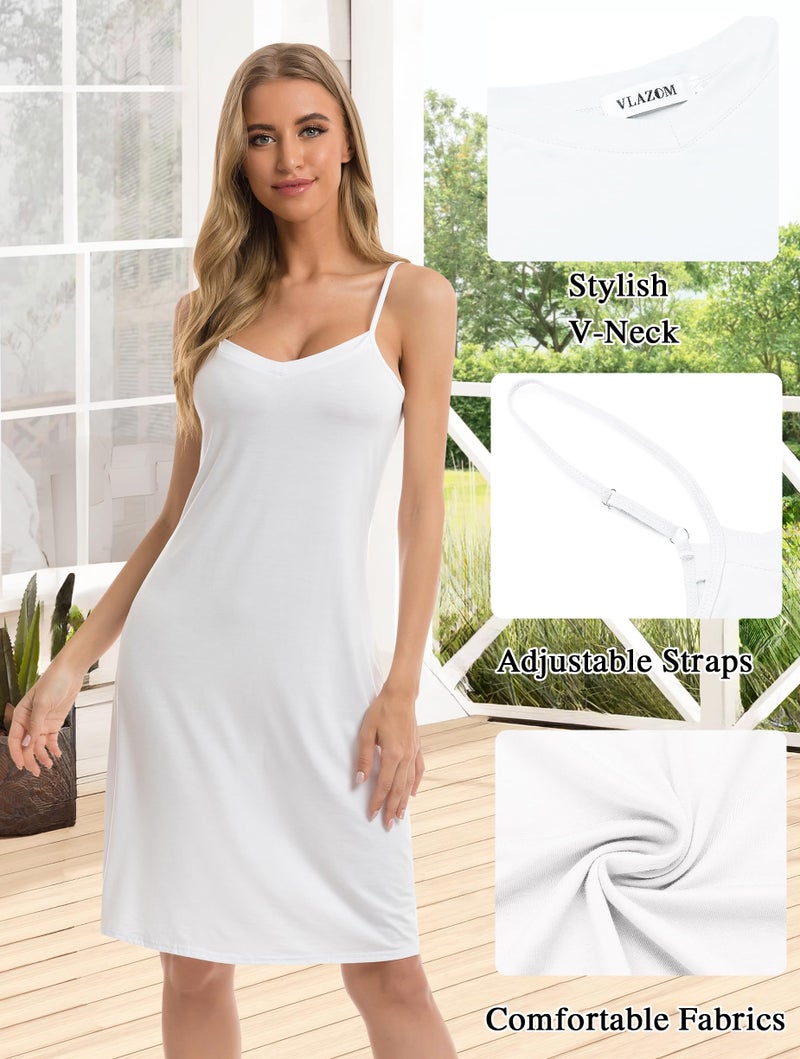Vlazom Women's Full Slip Sleep Dress Under Basic Slip Dress Adjustable Spaghetti Strap Dresses - Image 3