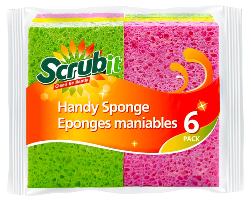 SCRUBIT Cellulose Scrub Sponge  Kitchen Cleaning Sponges for Dishes Pans Pots  More 6 Pack Dishwashing Sponges  Colors and Packaging May Vary