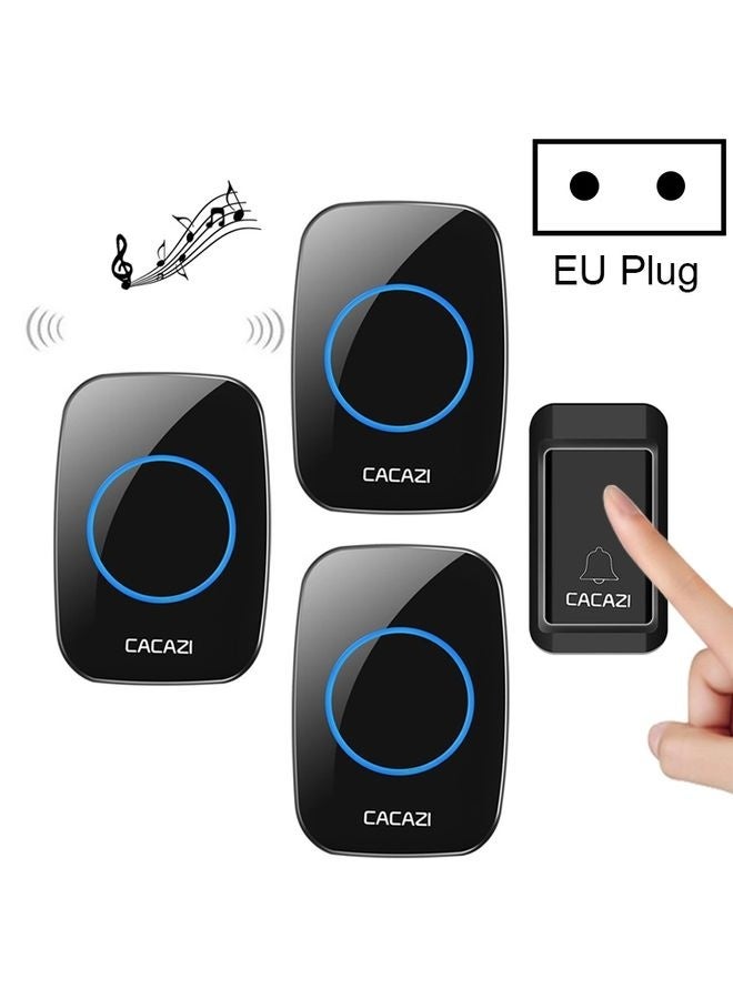 CACAZI A10G One on Three Receivers Self-Powered Wireless Home Cordless Bell, EU Plug(Black) - Image 1