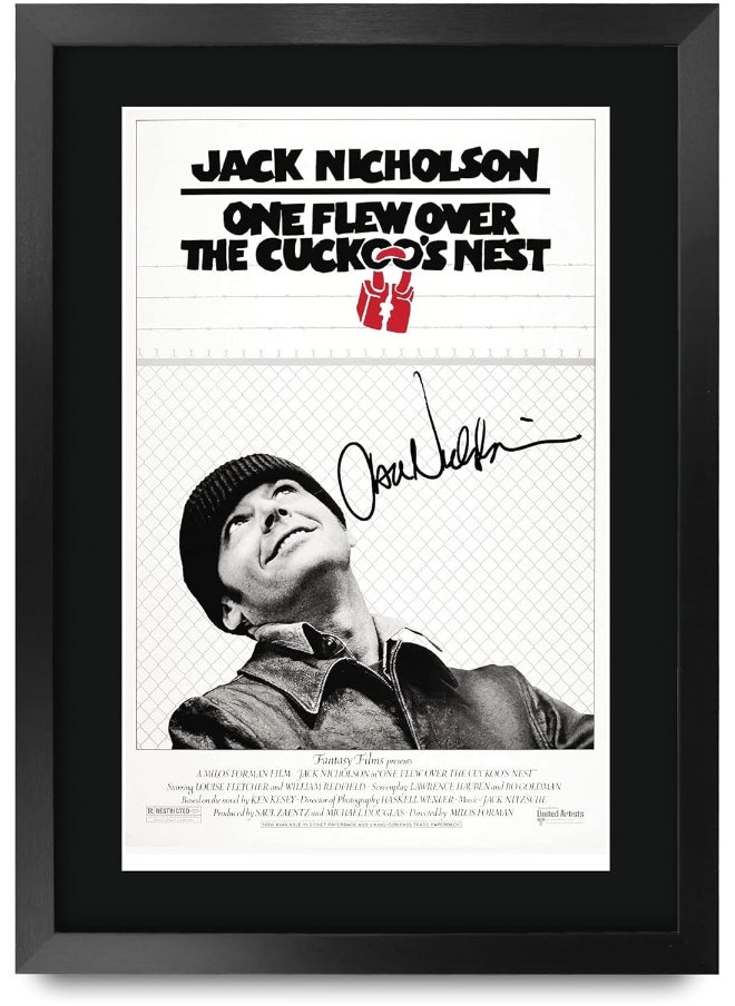 HWC Trading HWC Trading One Flew Over The Cuckoo's Nest Movie Poster Jack Nicholson Signed 16 x 12 inch Framed Gift Printed Autograph Film Print Photo Picture Display - 16" x 12" Framed  - Image 1