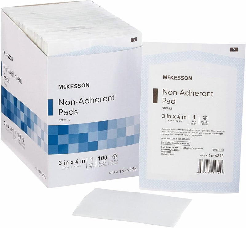 McKesson Non-Adherent Dressing Pads, Sterile, Nylon/Polyester, 3 in x 4 in, 100 Count, 1 Pack