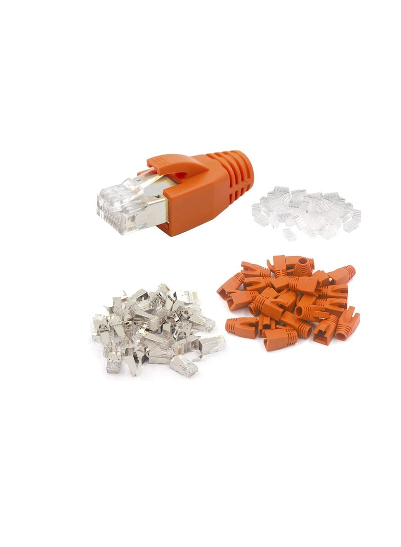 DKURVE® 20 Pack CAT7 Shielded RJ45 Connector Cat6A, Cat7 Cable STP With CAT7 Orange Boots - Image 1