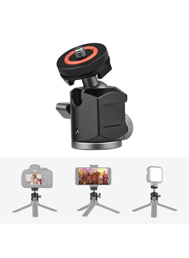 ANDOER 2-in-1 360° Rotatable Dual Use Ball Head Cold Shoe Mount Mini Ball Head with 1/4 Screw Extra Cold Shoe Mount for Camera Phone Holder Tripod Microphone  - Image 2