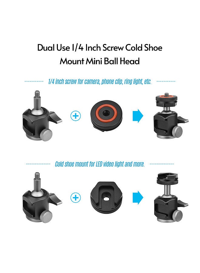 ANDOER 2-in-1 360° Rotatable Dual Use Ball Head Cold Shoe Mount Mini Ball Head with 1/4 Screw Extra Cold Shoe Mount for Camera Phone Holder Tripod Microphone  - Image 3