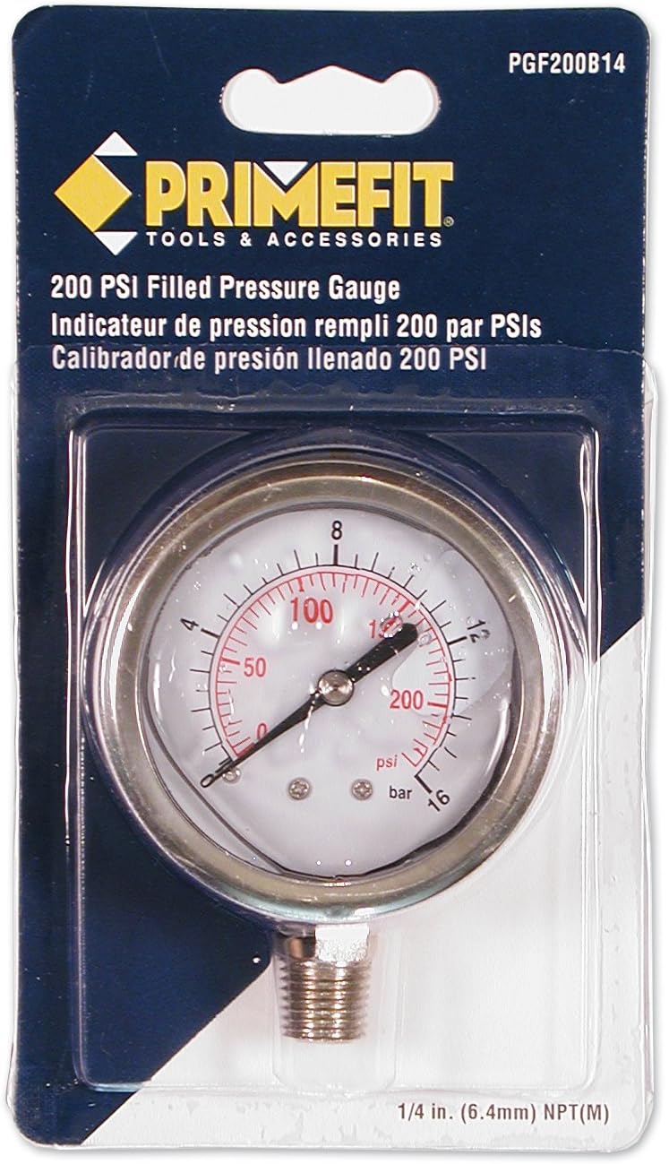 Primefit Primefit PGF200B14 Glycerin Filled Bottom Mount Pressure Gauge with 200PSI NPT 14  - Image 2