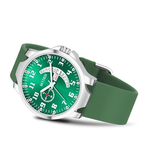 Matrix Classic 2.0 Day & Date Analog Watch with Softest Silicone Strap for Men & Boys (Green) - Image 1