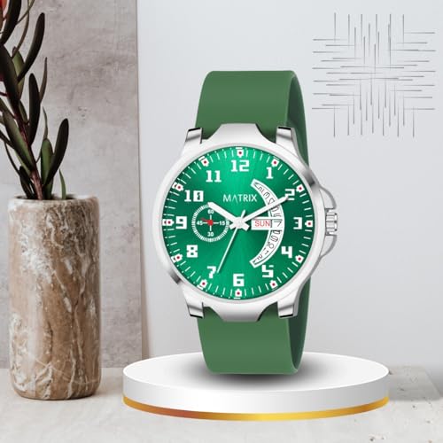 Matrix Classic 2.0 Day & Date Analog Watch with Softest Silicone Strap for Men & Boys (Green) - Image 2