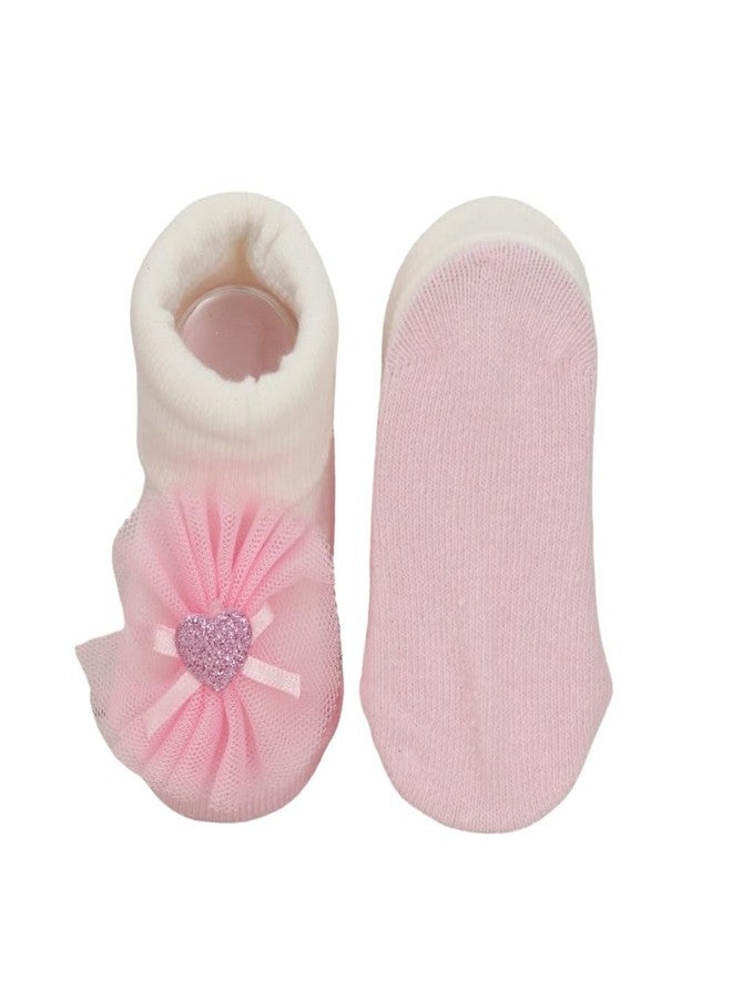 Yellow Bee Flower Print Socks and Bow Headband set for Girls Pack of 2- White and Pink, 0-3M - Image 4