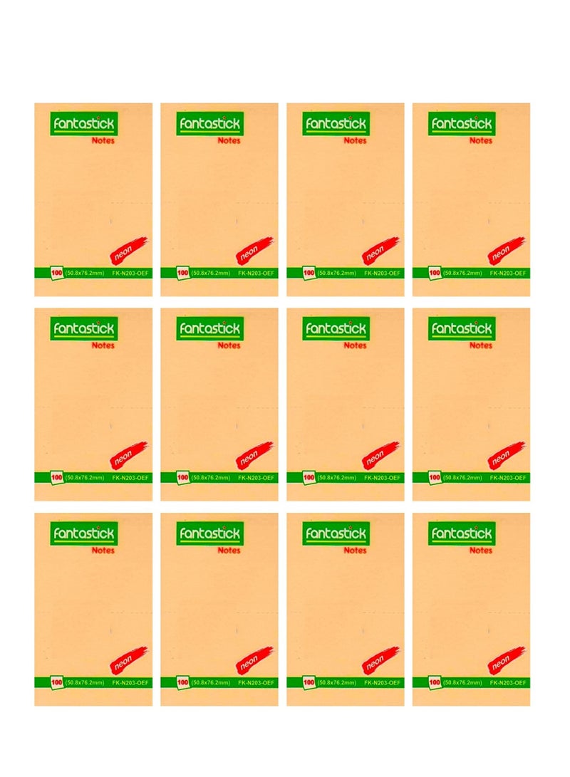 Fantastick 12-Piece Sticky Notes 2x3 Inch Size Orange  - Image 1