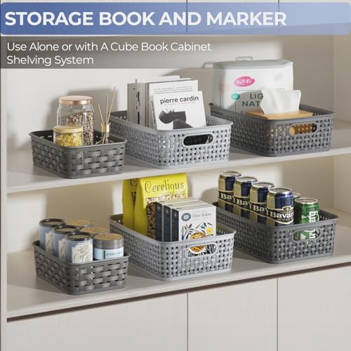 FUCDTEFC 3 Pack Small Plastic Basket, Storage Bin Baskets for Organizing, Pantry Organizer Household Wicker Storage for Laundry Room, Bedrooms, Kitchens, Cabinets, Countertops, Dark Gray - Image 5