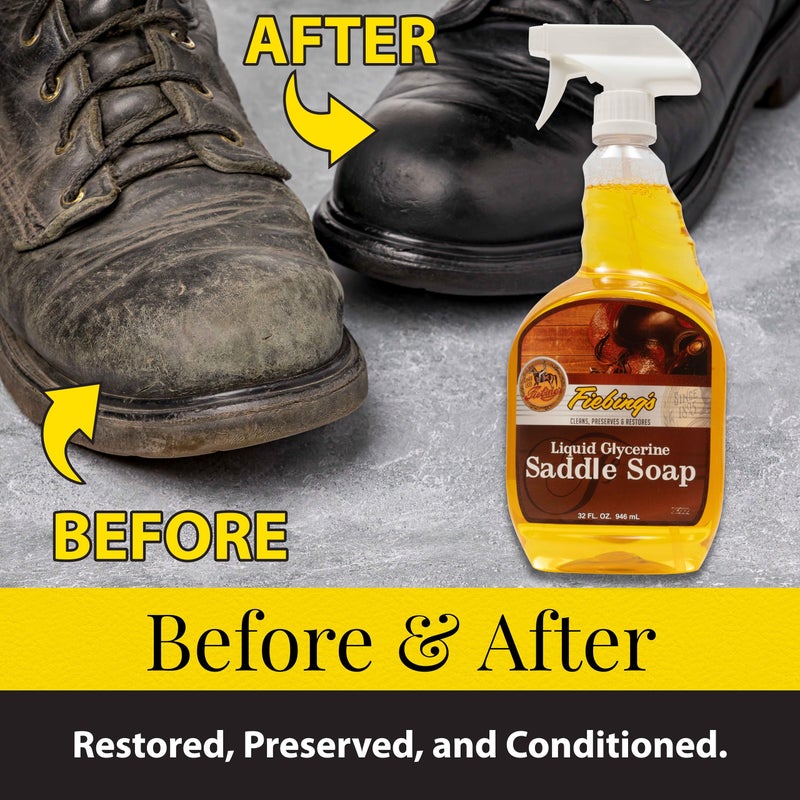 Tough 1 Fiebing's Liquid Glycerine Saddle Soap for Leather (32 oz) - Smooth Leather Cleaner & Conditioner to Soften, Protect & Restore Leathercraft - for Car Seat, Couch, Shoe, Purse, Boot, Bag, & Saddles - Image 4