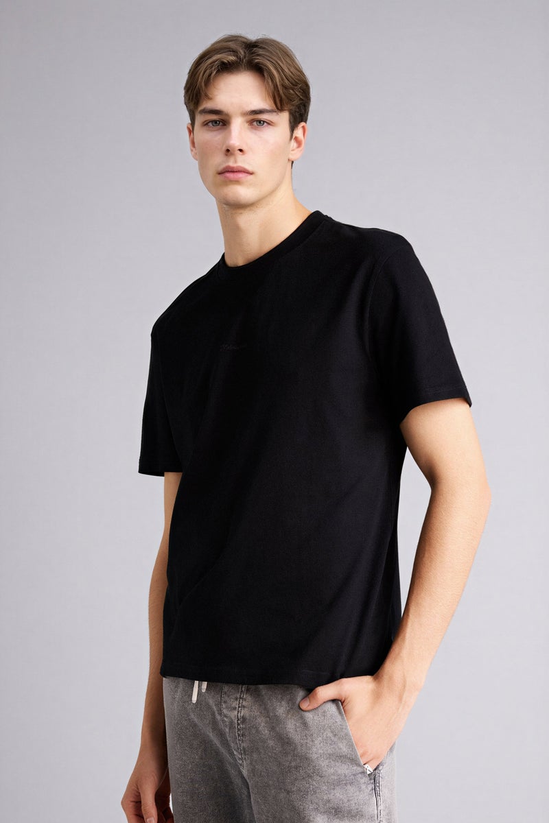 DeFacto Black Man 100% Cotton Printed T-Shirt Casual - Image 1