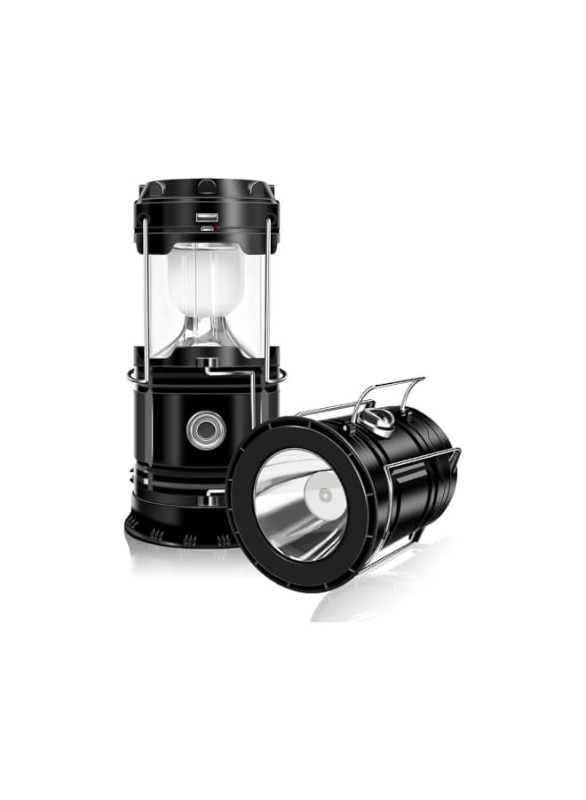 إيروريكس عبوة من 2 فانوس تخييم يعمل بالطاقة الشمسية، مصباح يدوي LED قابل للطي يعمل بالطاقة الشمسية وقابل لإعادة الشحن عبر USB، مصابيح طوارئ محمولة معلقة للتخييم أثناء انقطاع التيار الكهربائي في الأماكن المغلقة والمفتوحة (2) - Image 1