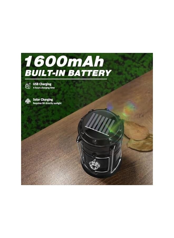 إيروريكس عبوة من 2 فانوس تخييم يعمل بالطاقة الشمسية، مصباح يدوي LED قابل للطي يعمل بالطاقة الشمسية وقابل لإعادة الشحن عبر USB، مصابيح طوارئ محمولة معلقة للتخييم أثناء انقطاع التيار الكهربائي في الأماكن المغلقة والمفتوحة (2) - Image 4