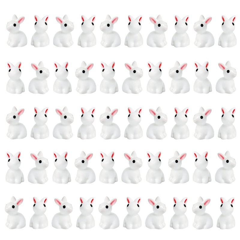 Exasinine 50Pcs Mini Rabbits Figurine Easter Bunny Figurine Rabbit Miniature Figurines Mini Animals Fairy Garden Miniature Ornaments for Easter Egg Fillers Dollhouse Cake Home DCor
