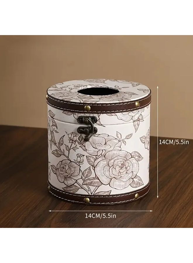 Round Tissue Box Butterfly Dance Recycled Wood Retro Style Desktop Storage - Image 4