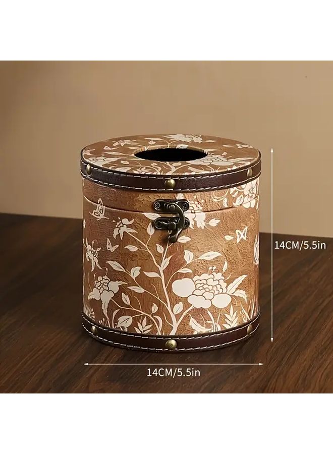 Round Tissue Box Butterfly Dance Recycled Wood Retro Style Desktop Storage - Image 1